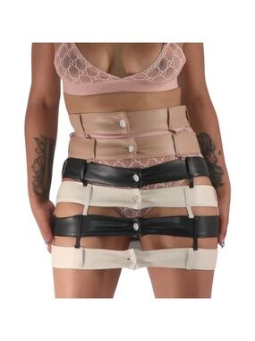 Multi-Strap Garter Skirt in Nude, Black, Cream